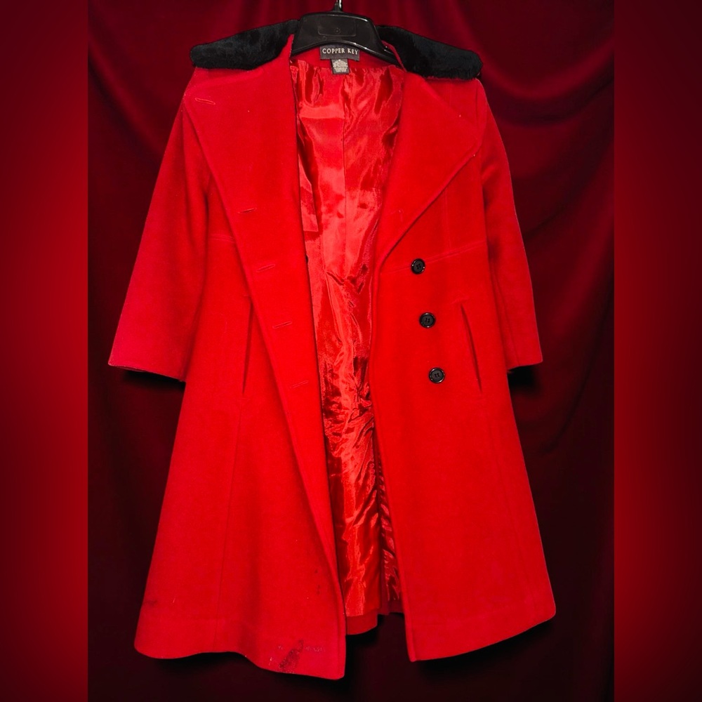 Copper Key Scarlet Trench Coat with Black Accents (JUNIORS)